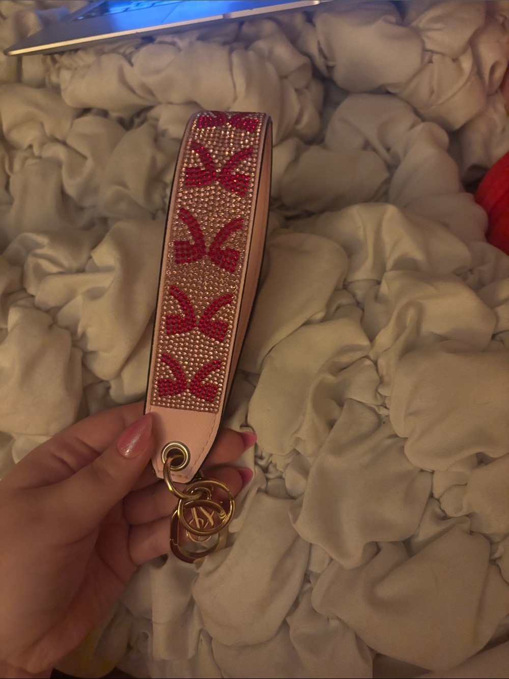 Victoria secrets key chain pink and red bow